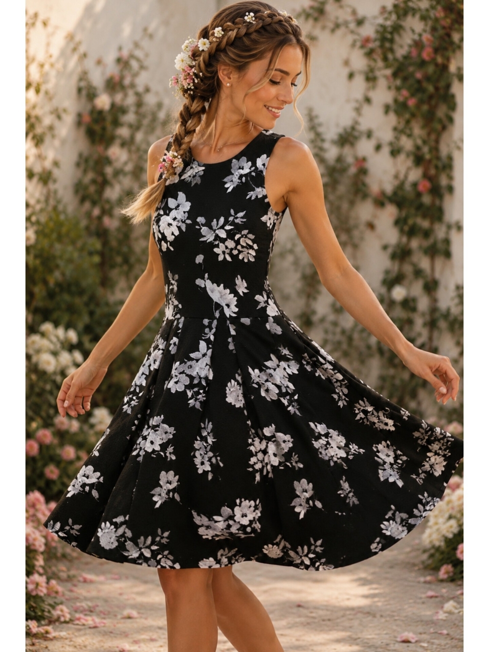 SO Black Mini Dress with White Floral Print